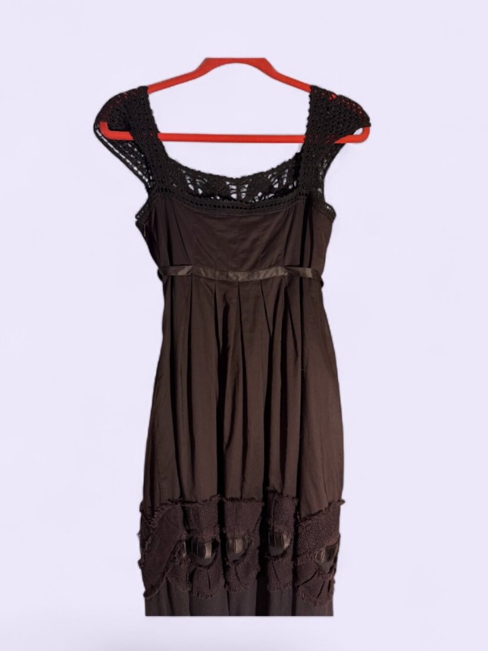Cynthia Steffe Chocolate Brown Cotton Sleeveless Crochet Detail Midi Dress Sz 6